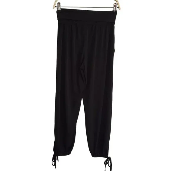 Onzie Black Polyester High Rise Tie Cuff Pull On Jersey Jogger Pants - Picture 2 of 7